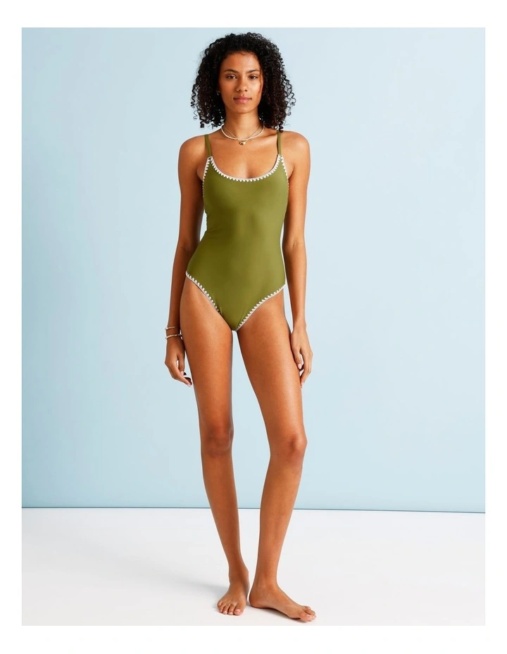 Olive Garden Bonnie Crochet Swimsuit in Olive image 2