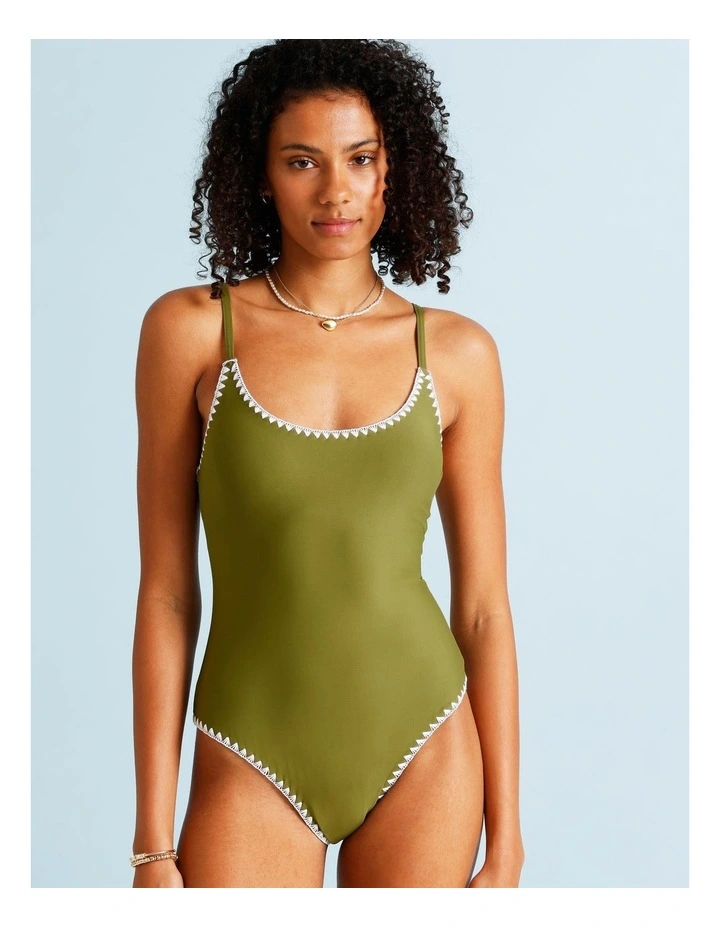 Olive Garden Bonnie Crochet Swimsuit in Olive image 5