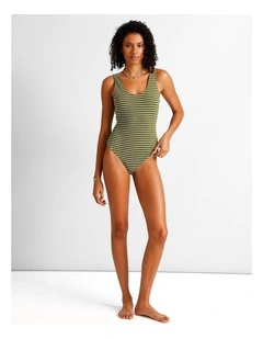 Olive Garden Riri Crinkle Swimsuit in Olive Stripe Print