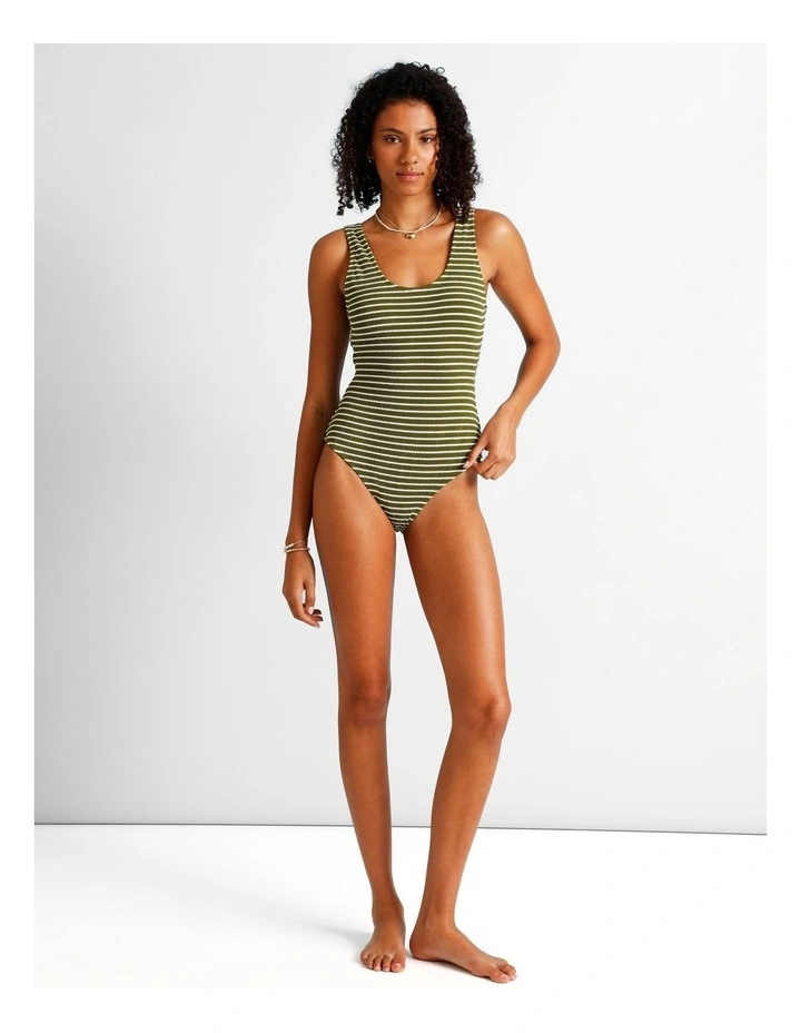 Olive Garden Riri Crinkle Swimsuit in Olive Stripe Print image 1