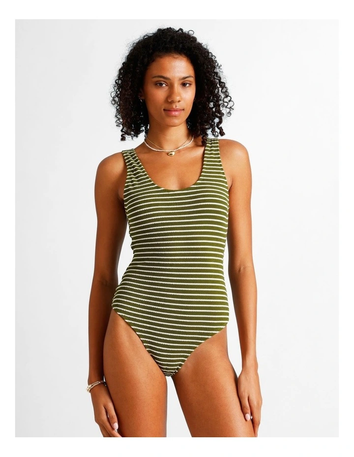 Olive Garden Riri Crinkle Swimsuit in Olive Stripe Print image 2