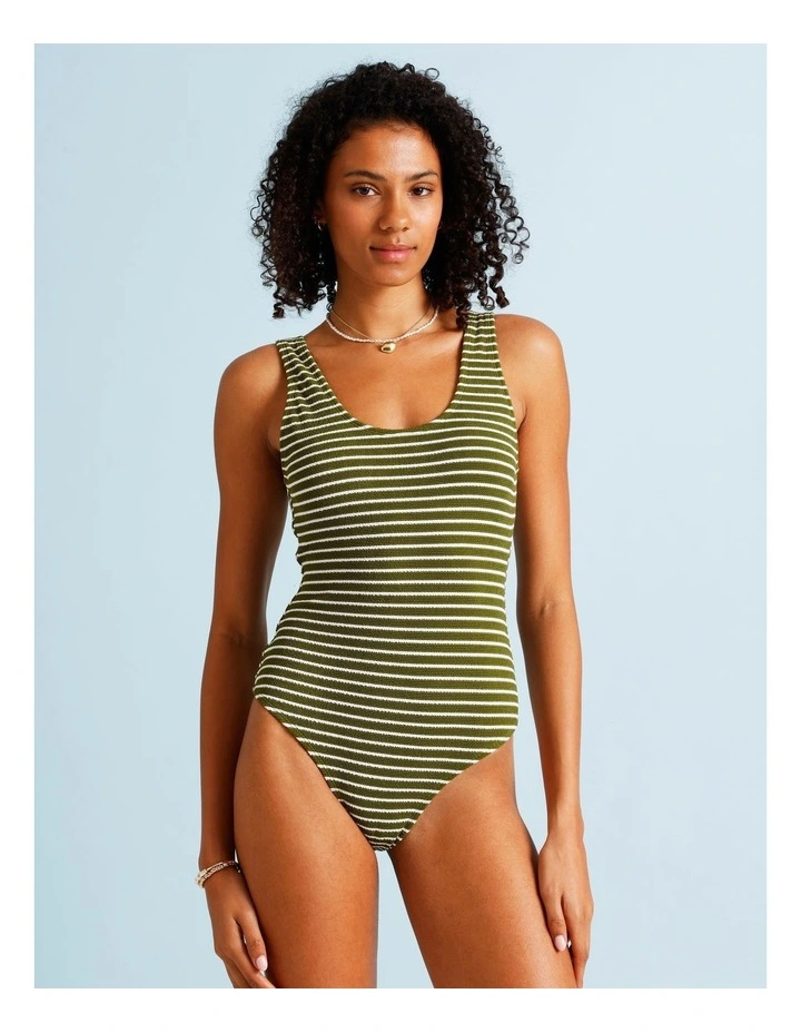 Olive Garden Riri Crinkle Swimsuit in Olive Stripe Y/D Print image 2