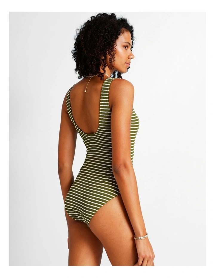 Olive Garden Riri Crinkle Swimsuit in Olive Stripe Print image 3