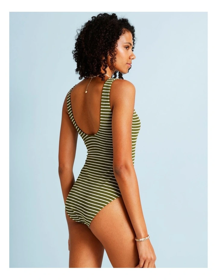 Olive Garden Riri Crinkle Swimsuit in Olive Stripe Y/D Print image 3