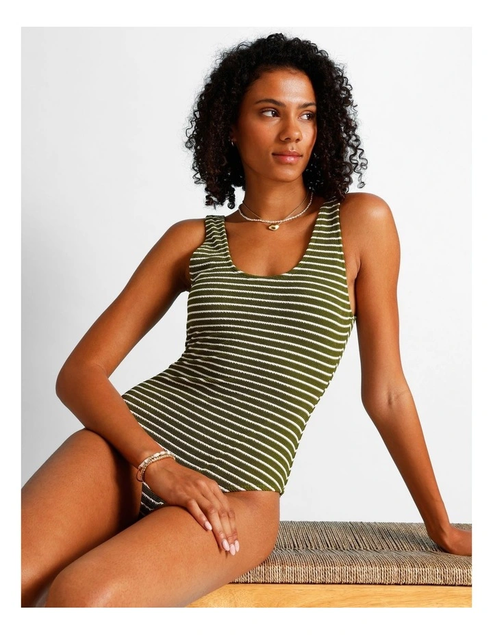 Olive Garden Riri Crinkle Swimsuit in Olive Stripe Print image 4