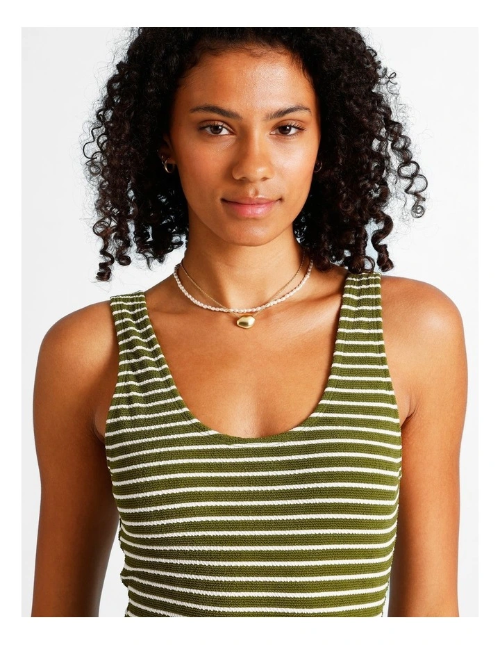 Olive Garden Riri Crinkle Swimsuit in Olive Stripe Print image 5