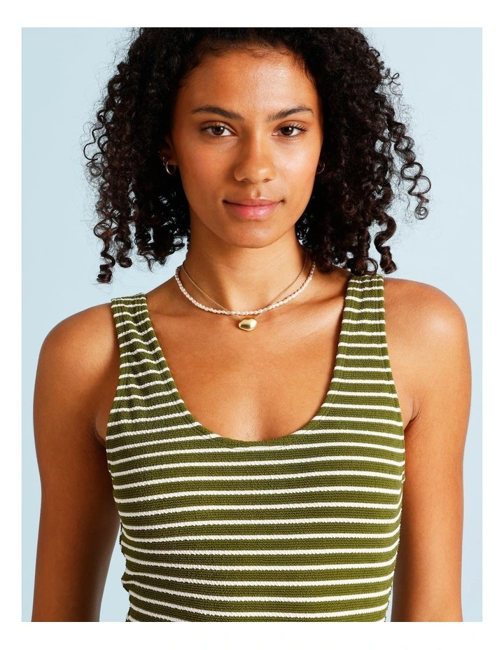 Olive Garden Riri Crinkle Swimsuit in Olive Stripe Y/D Print image 5