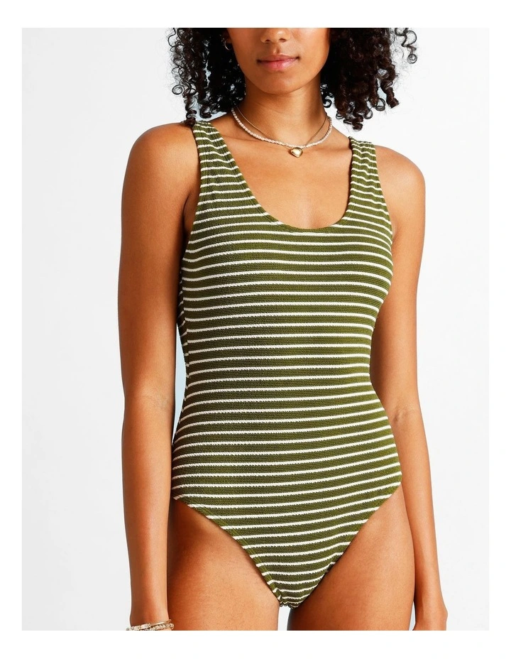 Olive Garden Riri Crinkle Swimsuit in Olive Stripe Print image 6