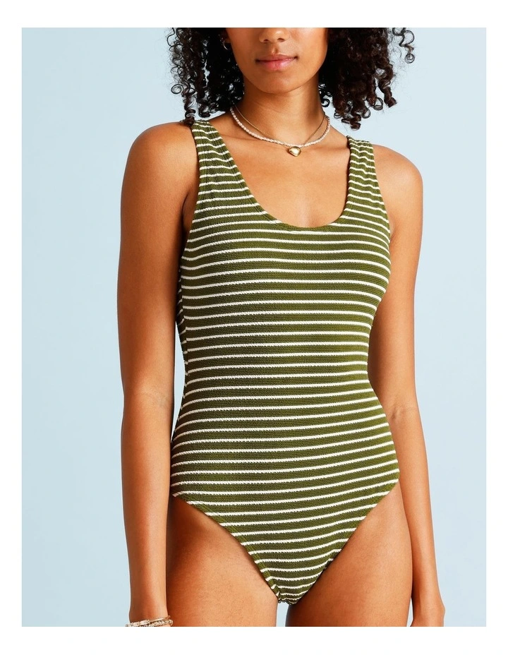 Olive Garden Riri Crinkle Swimsuit in Olive Stripe Y/D Print image 6