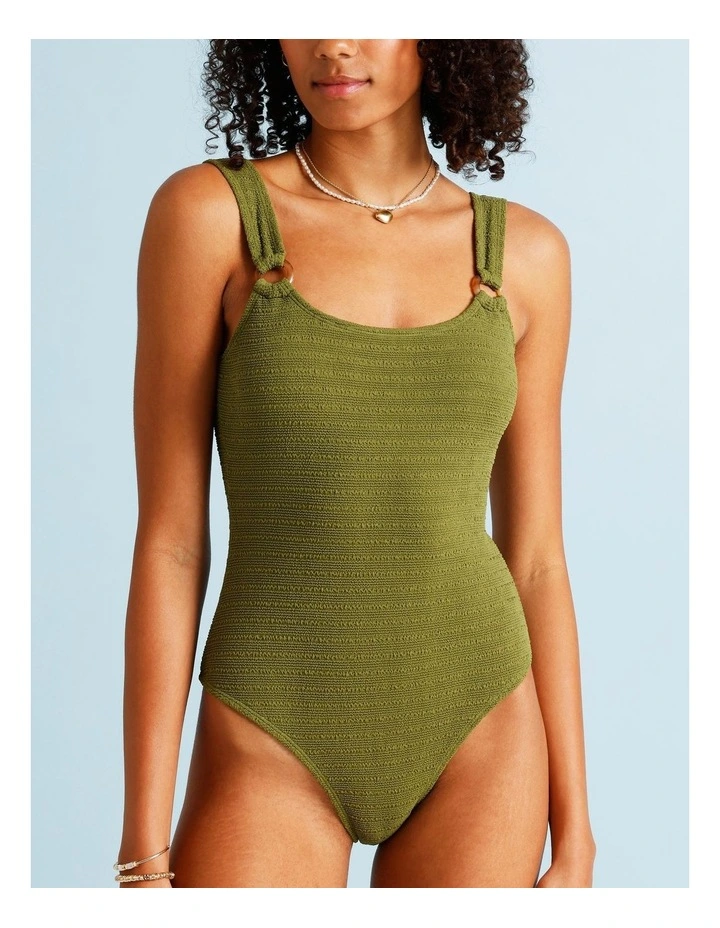 Olive Garden Tia Crinkle Swimsuit in Olive image 4