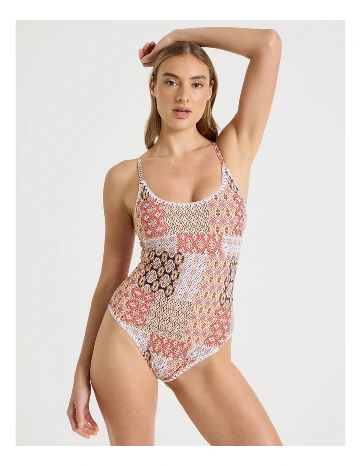 Bonnie Crochet Swimsuit in Painted Patchwork Print image 1