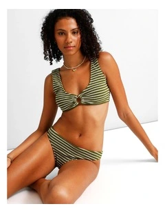 Olive Garden Rio Crinkle Swim Top in Olive Stripe Print