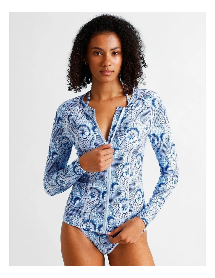 Blue Lagoon Gigi Rashie in Coastal Patchwork Print image 1