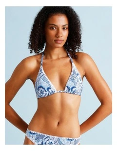 Blue Lagoon Rosie Crochet Bikini Top in Coastal Patchwork Print