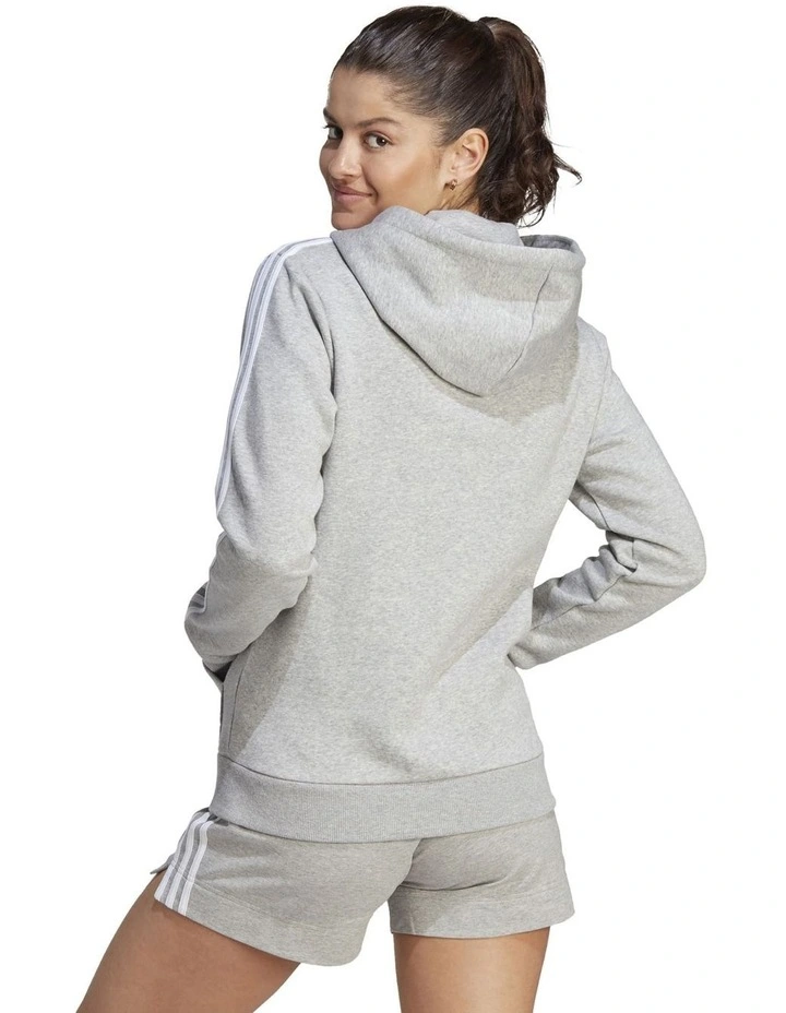 Essentials 3-Stripes Full-Zip Fleece Hoodie in Medium Grey Heather image 2