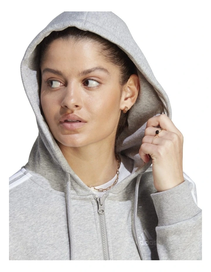 Essentials 3-Stripes Full-Zip Fleece Hoodie in Medium Grey Heather image 5
