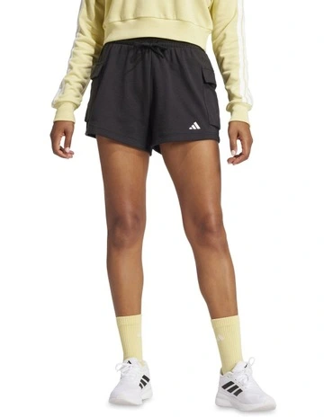 Essentials Small Logo French Terry Cargo Shorts in Black