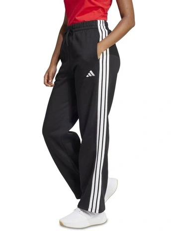 Essentials 3-Stripes Open-Hem Fleece Joggers in Black