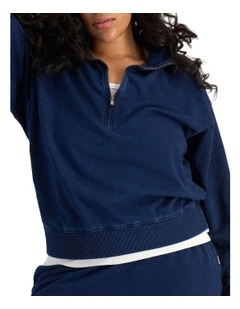 Denim Wash Half Zip Pullover in Sea Blue Denim