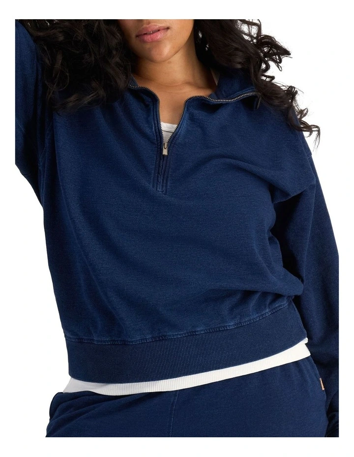 Denim Wash Half Zip Pullover in Sea Blue Denim image 1