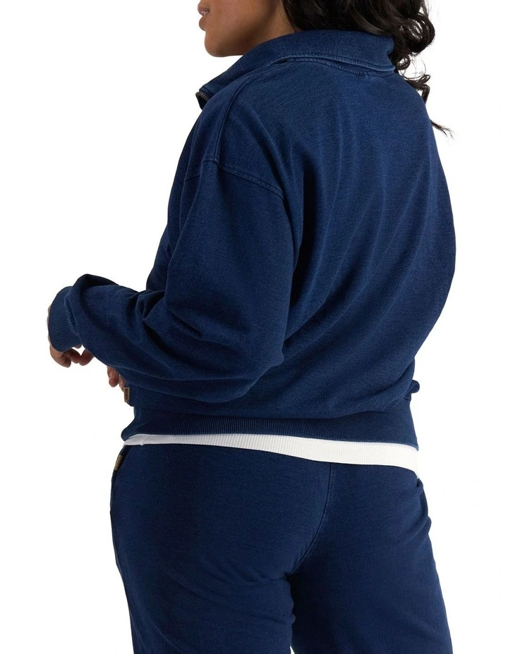 Denim Wash Half Zip Pullover in Sea Blue Denim image 2