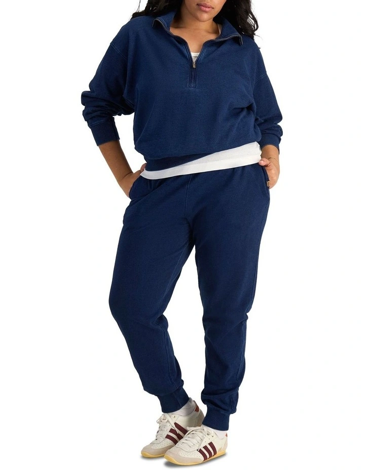 Denim Wash Half Zip Pullover in Sea Blue Denim image 4