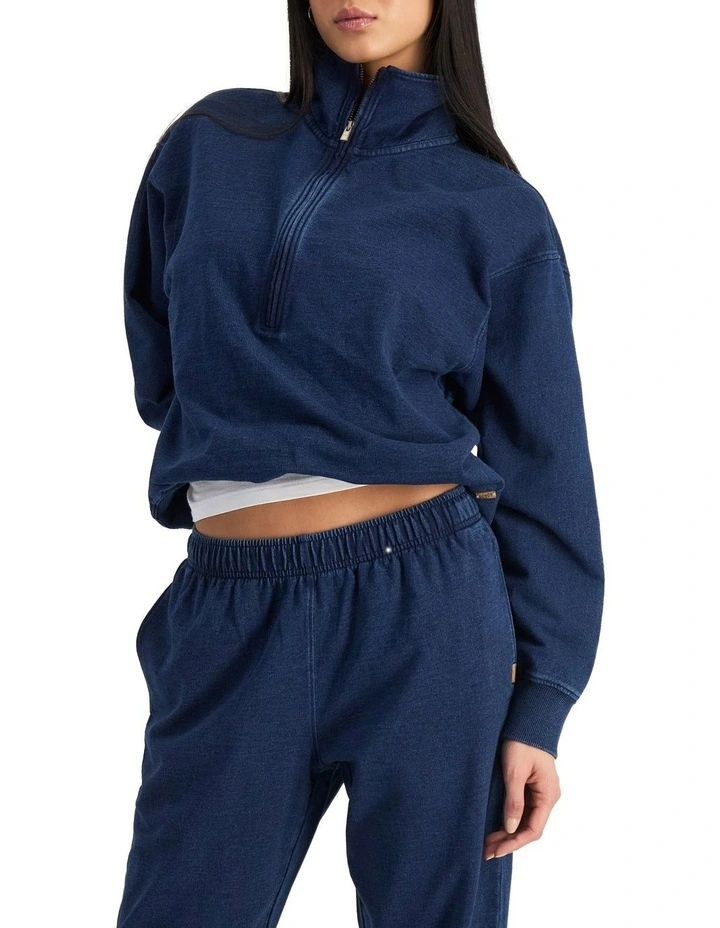 Denim Wash Half Zip Pullover in Sea Blue Denim image 6
