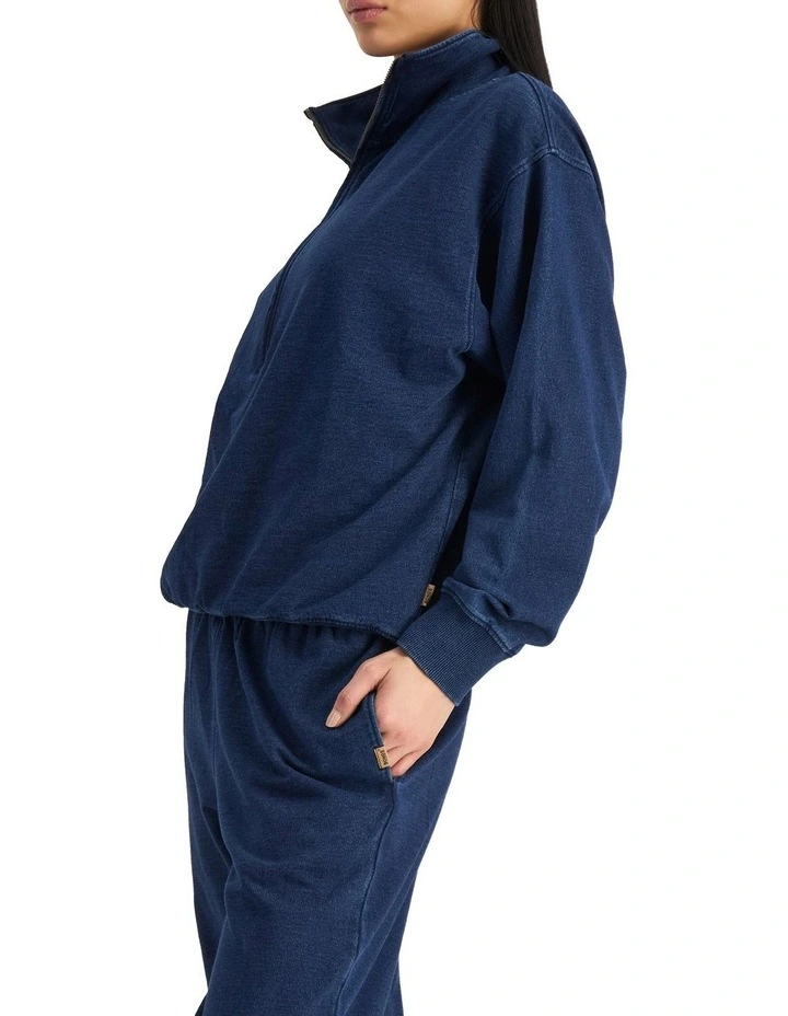 Denim Wash Half Zip Pullover in Sea Blue Denim image 7