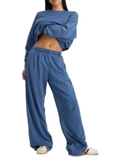 Denim Wash Wide Leg Trackie in Sky Blue Denim