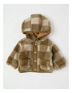 Clover Check Sherpa Jacket in Brown
