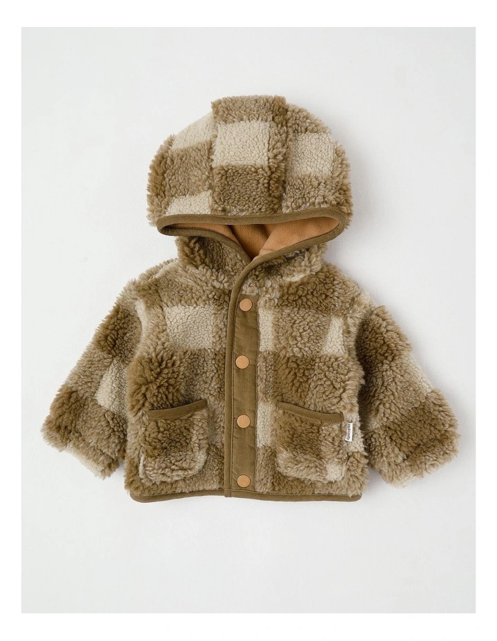 Clover Check Sherpa Jacket in Brown image 1