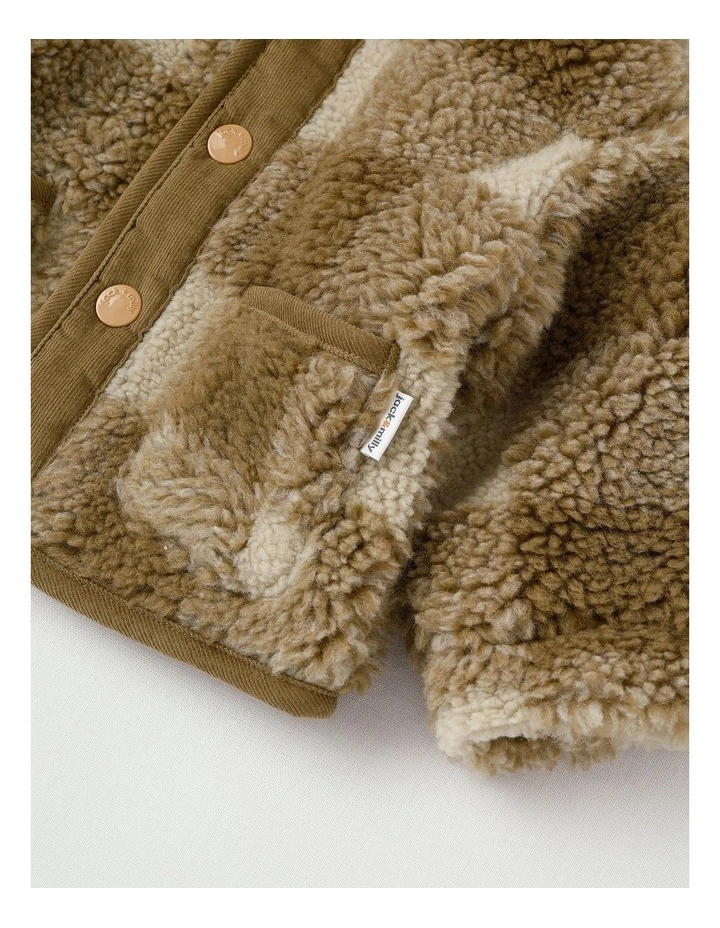 Clover Check Sherpa Jacket in Brown image 2