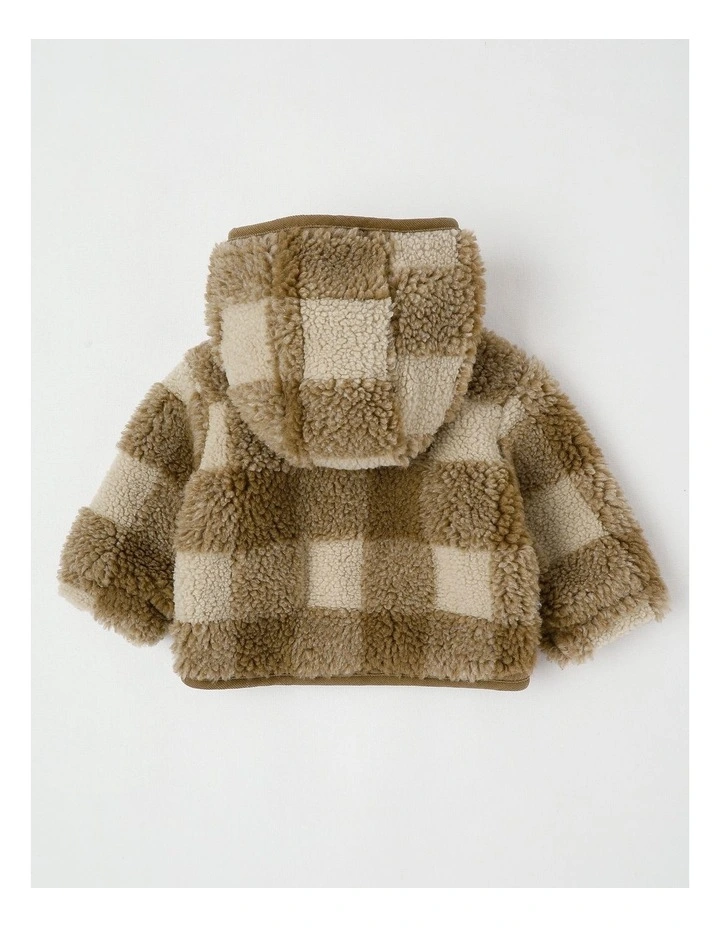 Clover Check Sherpa Jacket in Brown image 3