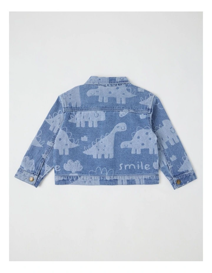 Paddy Laser Print Dinos Denim Workwear Jacket in Blue image 3