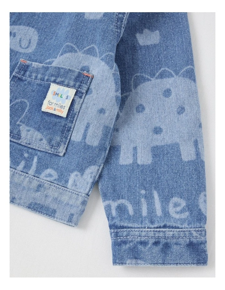 Paddy Laser Print Dinos Denim Workwear Jacket in Blue image 4