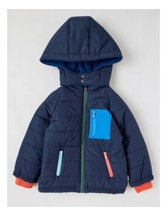 Ari Colourblocked Puffer Jacket in Navy