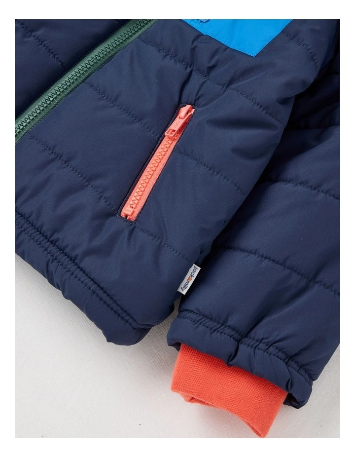 Ari Colourblocked Puffer Jacket in Navy image 3