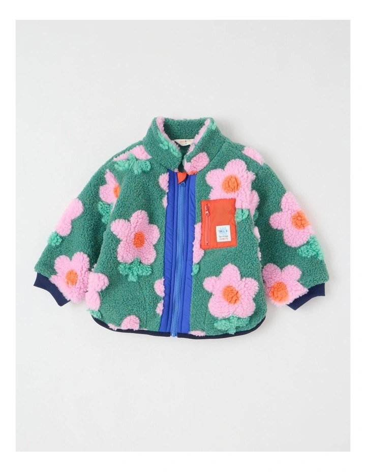 Cloudy Daisy Sherpa Jacket in Green image 1