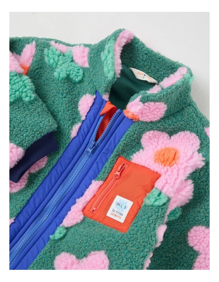 Cloudy Daisy Sherpa Jacket in Green image 3