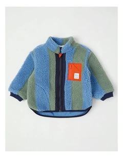Cloudy Stripe Sherpa Jacket in Green
