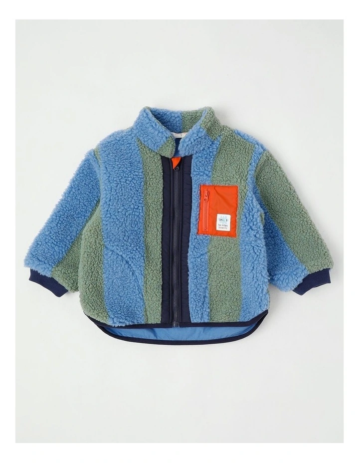 Cloudy Stripe Sherpa Jacket in Green image 1