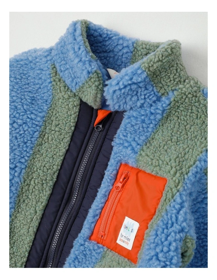 Cloudy Stripe Sherpa Jacket in Green image 2