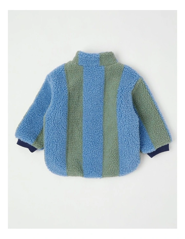 Cloudy Stripe Sherpa Jacket in Green image 3