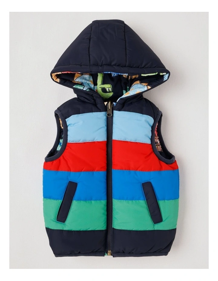 Sydney Reversible Recycled Puffer Vest with Sketchy Dino Print image 2