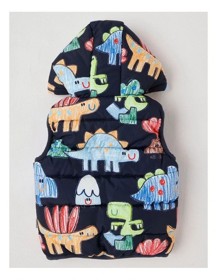 Sydney Reversible Recycled Puffer Vest with Sketchy Dino Print image 3