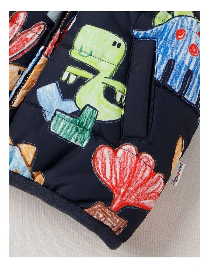 Sydney Reversible Recycled Puffer Vest with Sketchy Dino Print image 5