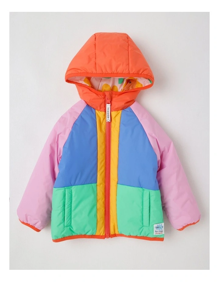 Navy Reversible Jacket with Sunflower Print in Pink image 1