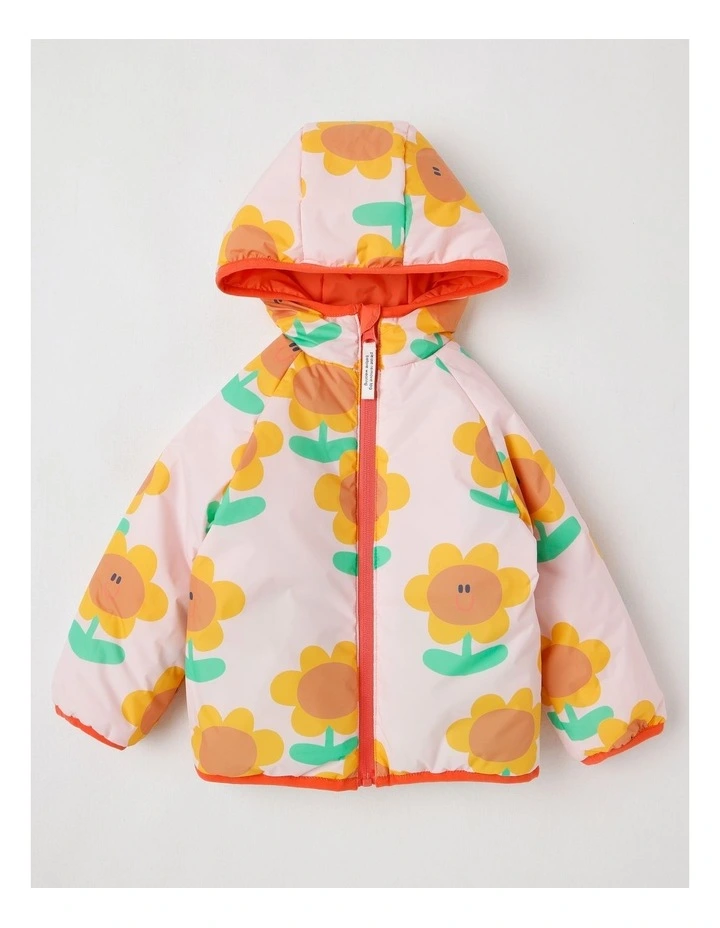 Navy Reversible Jacket with Sunflower Print in Pink image 2