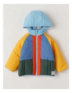 Navy Reversible Jacket with Mountain Print in Blue