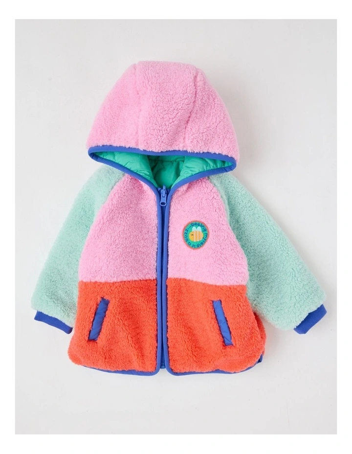 Riley Colourblocked Quilted Jacket in Green image 1